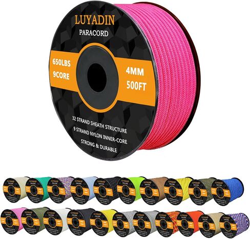 LUYADIN باراكورد 650 رطل - 9 حبلا حبل بكرة المظلة - 40+ لون - 100 قدم 200 قدم 500 قدم 1000 قدم 4 مم، حبل باراكورد للتخييم، والمشي لمسافات طويلة، وصيد الأسماك، والخارج، وDIY in Saudi Arabia
