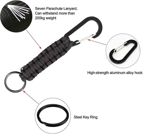 سلسلة مفاتيح باراكورد كتوبون من مورانج، مجموعة من 6 قطع، مجموعة نجاة للنجاة في الهواء الطلق، حبل مضفر بخطاف حلقي متعدد الاستخدامات للمفاتيح والسكين ومصباح يدوي (سلسلة مفاتيح) in Kuwait