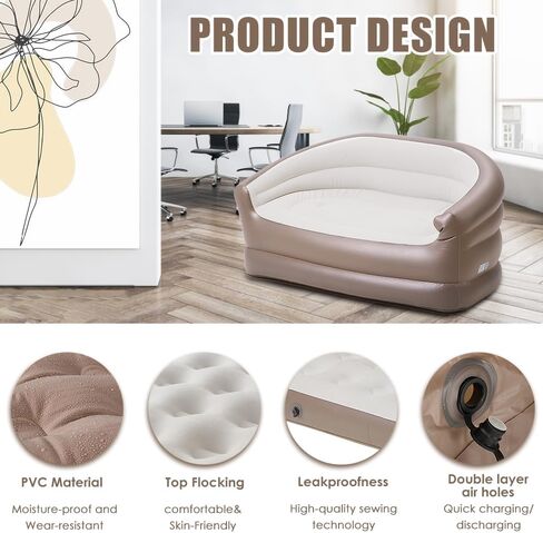 جيويا كرسي مزدوج قابل للنفخ للبالغين - اريكة استرخاء قابلة للطي - اريكة هوائية محمولة للاستخدام في الاماكن المغلقة والمفتوحة والتخييم والسفر (ابيض) in Kuwait