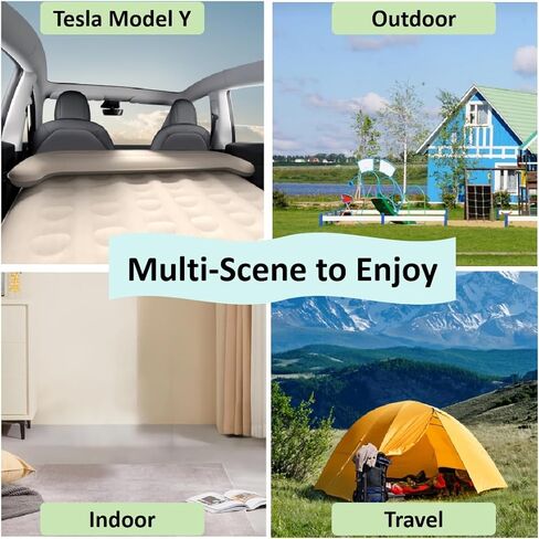 مرتبة هوائية EVEME متوافقة مع سطح تيسلا موديل Y مع مضخة هواء كهربائية ومسند للرأس ووسادة نوم للتخييم في الهواء الطلق والسفر موديل Y وإكسسوارات 2023 2022 2021 2020، أبيض كريمي in Kuwait