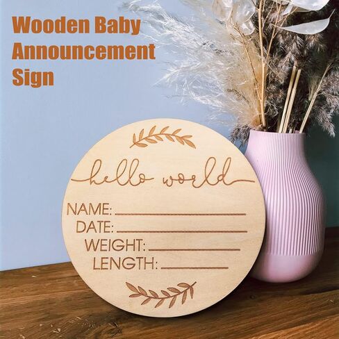 Wooden Baby Announcement Sign - Hello World Newborn Sign Baby Announcement Sign - Baby Birth Announcement Sign Hospital Sign Baby Name Announcement Sign for Photo Prop Baby Shower Gift Nursery in Kuwait