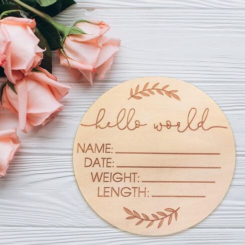 Wooden Baby Announcement Sign - Hello World Newborn Sign Baby Announcement Sign - Baby Birth Announcement Sign Hospital Sign Baby Name Announcement Sign for Photo Prop Baby Shower Gift Nursery in Kuwait
