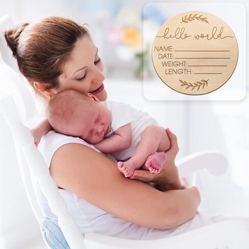 Wooden Baby Announcement Sign - Hello World Newborn Sign Baby Announcement Sign - Baby Birth Announcement Sign Hospital Sign Baby Name Announcement Sign for Photo Prop Baby Shower Gift Nursery in Kuwait