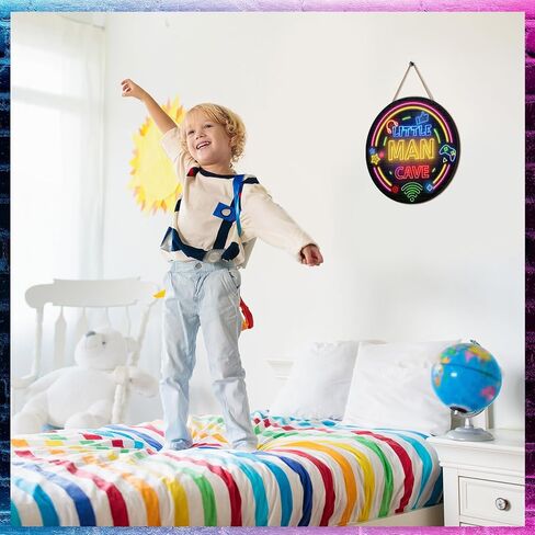 Geelin Wooden Sign Space Unicorn Decor Quote Wood Plaque Nursery Hanging Wall Art Decor for Kids Room Boy Bedroom Kids Toddler Boys Playroom Living Room Decorations (Neon) in Kuwait