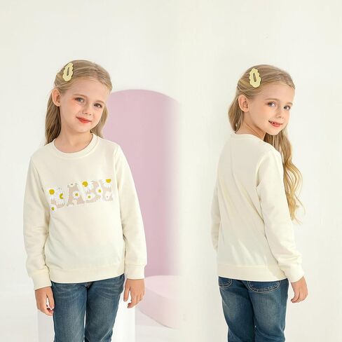سويت شيرت للفتيات الصغيرات بأكمام طويلة بلوفر بياقة دائرية وبلوزة للأطفال مطبوع عليها زهور ملابس الخريف والشتاء in Kuwait