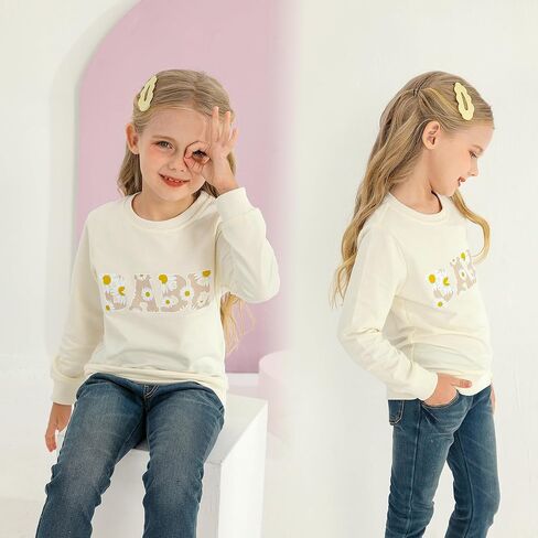 سويت شيرت للفتيات الصغيرات بأكمام طويلة بلوفر بياقة دائرية وبلوزة للأطفال مطبوع عليها زهور ملابس الخريف والشتاء in Kuwait