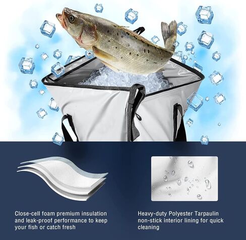 Buffalo Gear Insulated Fish Bag Cooler 48x18in,Leakproof Fish Kill Bag with 2 Reusable Cooler Ice Packs Portable Waterproof Fish Bag with Adjustable Shoulder Strap Keep Ice-cold More than 48 Hours in Saudi Arabia