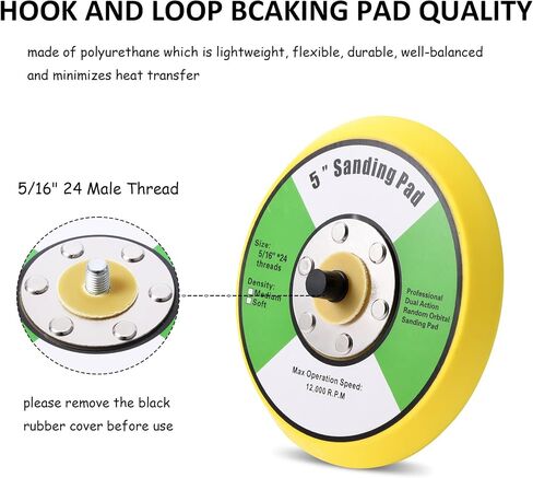 SHININGEYES 1Pcs 5in Hook and Loop Flexible Backing Pad, 5" Sanding Back Pad 5/16" 24 Thread for Air Orbital Sander and Pneumatic Polisher in Kuwait