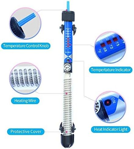 سالوت سخان ترموستات تلقائي قابل للغمر لحوض السمك (50 واط/100 واط/200 واط/300 واط) سخان حوض السمك ودرجة حرارة قابلة للتعديل مع كوبين شفطيين مناسب لحوض السمك بسعة 10-115 جالون in Kuwait