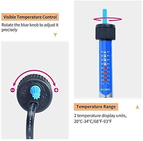 سالوت سخان ترموستات تلقائي قابل للغمر لحوض السمك (50 واط/100 واط/200 واط/300 واط) سخان حوض السمك ودرجة حرارة قابلة للتعديل مع كوبين شفطيين مناسب لحوض السمك بسعة 10-115 جالون in Kuwait