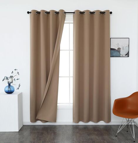 ستائر تعتيم INLINAS مقاس 42 عرض × 96 طول لغرفة النوم، معزولة حراريًا، وتقليل الضوضاء، مجموعة موفرة للطاقة مكونة من لوحتين، كاكي in Kuwait
