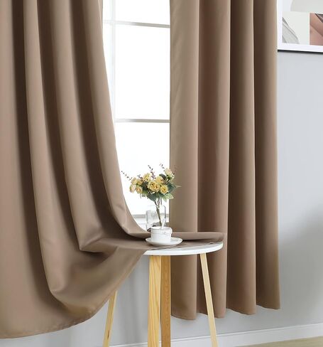 ستائر تعتيم INLINAS مقاس 42 عرض × 96 طول لغرفة النوم، معزولة حراريًا، وتقليل الضوضاء، مجموعة موفرة للطاقة مكونة من لوحتين، كاكي in Kuwait
