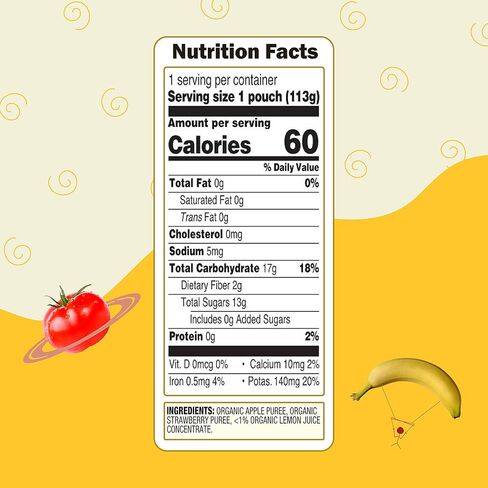 أكياس أغذية الأطفال العضوية من Earth's Best، هريس الفاكهة للمرحلة 2 للأطفال بعمر 6 أشهر فما فوق، هريس الفراولة والتفاح العضوي، كيس قابل للإغلاق سعة 118 مل (عبوة من 12 قطعة) in Kuwait