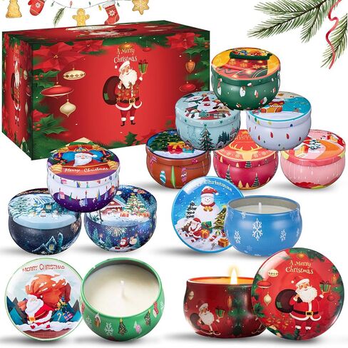 12 PCS Christmas Scented Candles Gifts for Women, Soy Wax Candles with Essential Oils Aromatherapy Candles for Home Scented, Stress Relief, Bath,Yoga, Christmas Thanksgiving Gift in Saudi Arabia