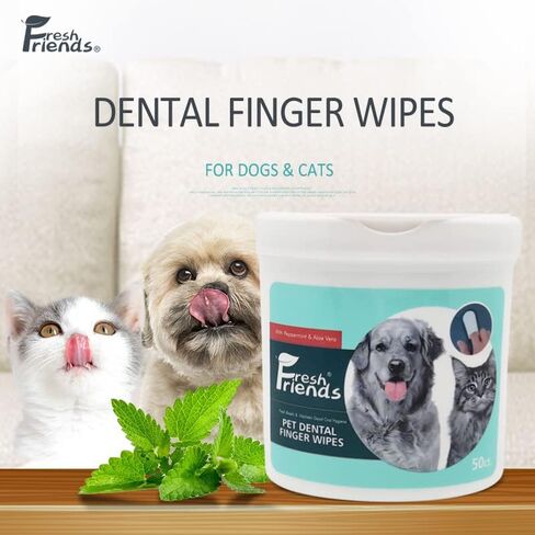 مناديل مبللة لتنظيف أسنان القطط من فريش فريندز - تقلل من البلاك وتنعش التنفس - مناديل مبللة للحيوانات الأليفة للقطط - صحة الفم للقطط - مناديل أسنان القطط - 50 قطعة - نكهة الحليب in Kuwait