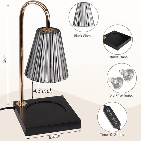 مصباح تسخين الشموع من Yuichoy مع مؤقت، سخان شموع كهربائي قابل للتعتيم، مصباح شمع زجاجي لشمعة الجرة، أسود in Kuwait