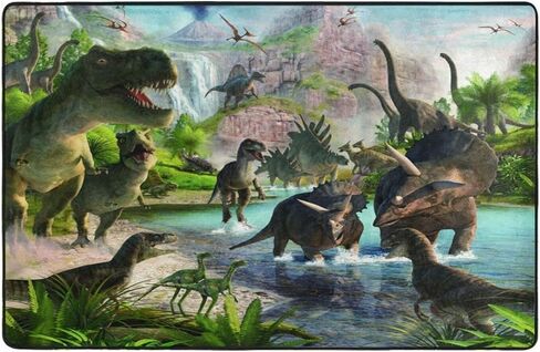 3D Dinosaur Washable Area Rugs, Dinosaur Group in The Primeval Forest Soft Large Floor Rug Non-Skid Carpets for Kids Room Living Room Bedroom Home Decor 4x5.3 Ft in Saudi Arabia