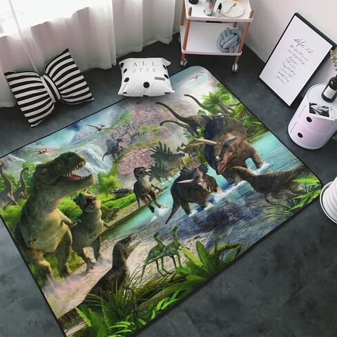 3D Dinosaur Washable Area Rugs, Dinosaur Group in The Primeval Forest Soft Large Floor Rug Non-Skid Carpets for Kids Room Living Room Bedroom Home Decor 4x5.3 Ft in Saudi Arabia