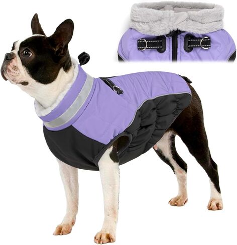 WOYYHO Dog Winter Coat Reflective Warm Waterproof Dogs Clothes with Built-in Harness Windproof Pet Dog Jackets for Small Medium Large Dogs (Red, Small) in Kuwait