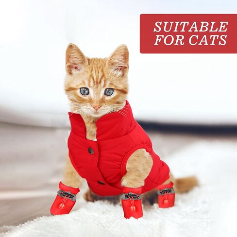 Winter Puppy Dog Coat and 4 Pieces Waterproof Dog Shoes Warm Dog Jacket Waterproof Windproof Pet Clothes Snowsuit Warm Fleece Lining Padded Pet Clothes Dog Adjustable Shoes for Small Pet Dogs Cat in Saudi Arabia