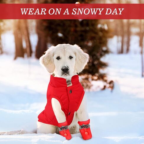 Winter Puppy Dog Coat and 4 Pieces Waterproof Dog Shoes Warm Dog Jacket Waterproof Windproof Pet Clothes Snowsuit Warm Fleece Lining Padded Pet Clothes Dog Adjustable Shoes for Small Pet Dogs Cat in Saudi Arabia