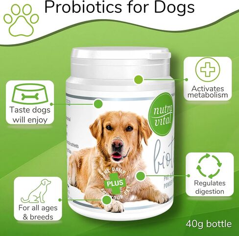 NutraVital Biotic Dog - Pre & Probiotics Powder for Dogs - Prebiotic & Probiotic Supplement for Gut Flora Digestive Health Bowel & Immune System Support - Functional Blend Veterinary Supplements in Saudi Arabia
