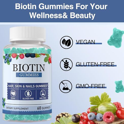 علكات البيوتين مع 20.000 ميكروجرام، علكة البيوتين للشعر والبشرة والأظافر الصحية - 100.000 ميكروجرام من الكولاجين المكمل لنمو الشعر للنساء والرجال - علكات فيتامين مع البيوتين (فيتامين ب7) - 120 قطعة (عبوتان) in Kuwait
