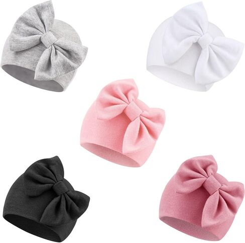 Newborn Baby Girl Hats with Bow Cotton Toddler Infant Beanie Cap Newborn Hospital Hats for Baby Girl Kid 0-24 Months in Saudi Arabia