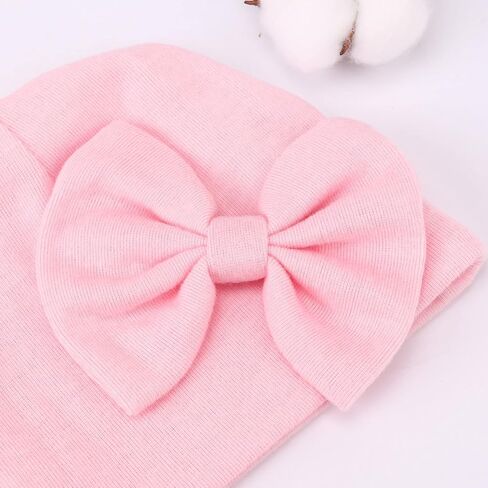 Newborn Baby Girl Hats with Bow Cotton Toddler Infant Beanie Cap Newborn Hospital Hats for Baby Girl Kid 0-24 Months in Saudi Arabia