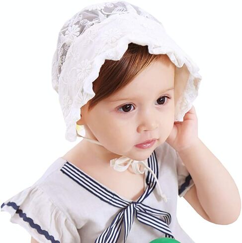 Baby Girl Toddlers Breathable Lacy Bonnet Eyelet Cotton Adjustable Sun Protection Hat in Saudi Arabia