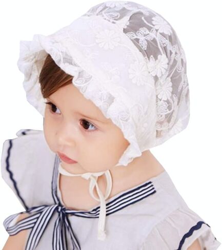 Baby Girl Toddlers Breathable Lacy Bonnet Eyelet Cotton Adjustable Sun Protection Hat in Saudi Arabia