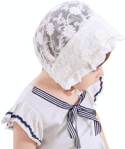 Baby Girl Toddlers Breathable Lacy Bonnet Eyelet Cotton Adjustable Sun Protection Hat in Saudi Arabia