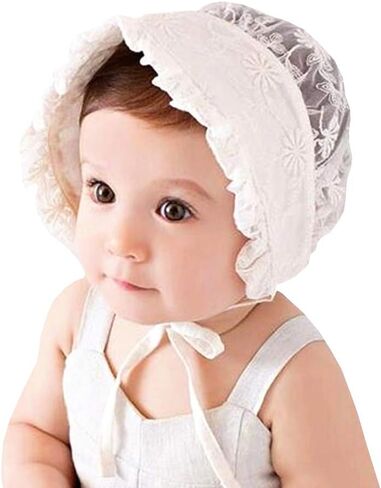 Baby Girl Toddlers Breathable Lacy Bonnet Eyelet Cotton Adjustable Sun Protection Hat in Saudi Arabia
