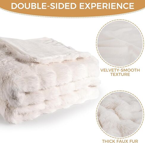 بطانية Snuggoo الفاخرة من فراء الأرنب الصناعي باللون الأبيض الكريمي، بطانية فائقة النعومة ورقيقة للأريكة والسرير، بطانية فقاعات مريحة للنساء (50 بوصة × 60 بوصة) in Kuwait