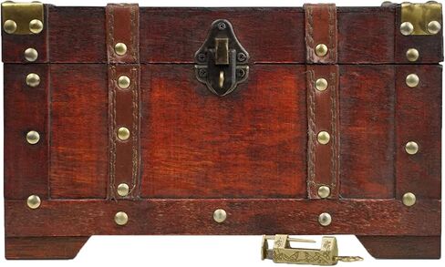 Brynnberg - صندوق تخزين كنز القرصان المزخرف العتيق - ميامي 11x6.7x6.3 - صندوق صندوق خشبي/خشبي متين مصنوع يدويًا مع قفل - أفضل هدية in Kuwait
