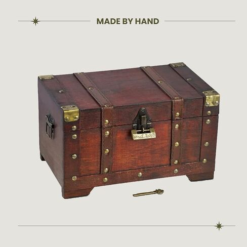 Brynnberg - صندوق تخزين كنز القرصان المزخرف العتيق - ميامي 11x6.7x6.3 - صندوق صندوق خشبي/خشبي متين مصنوع يدويًا مع قفل - أفضل هدية in Kuwait