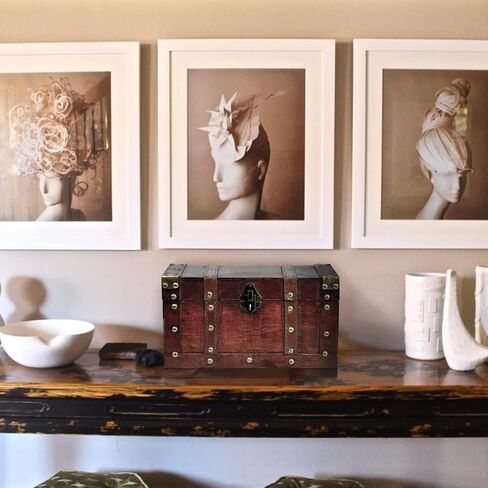 Brynnberg - صندوق تخزين كنز القرصان المزخرف العتيق - ميامي 11x6.7x6.3 - صندوق صندوق خشبي/خشبي متين مصنوع يدويًا مع قفل - أفضل هدية in Kuwait