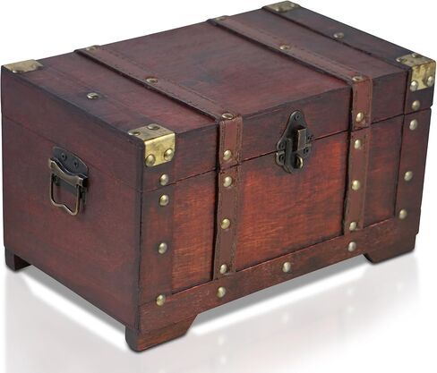 Brynnberg - صندوق تخزين كنز القرصان المزخرف العتيق - ميامي 11x6.7x6.3 - صندوق صندوق خشبي/خشبي متين مصنوع يدويًا مع قفل - أفضل هدية in Kuwait