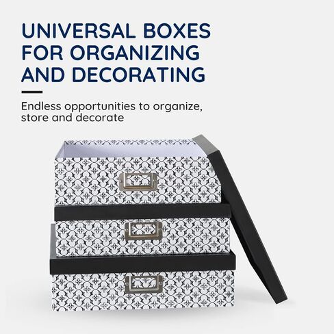 Soul & Lane Black and White Decorative Storage Boxes with Lids for Organizing - Set of 3, Modern Trellis Jumbo Scrapbook Storage Boxes, Document and Letter Boxes for Keepsakes, Memory Boxes in Kuwait