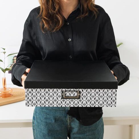 Soul & Lane Black and White Decorative Storage Boxes with Lids for Organizing - Set of 3, Modern Trellis Jumbo Scrapbook Storage Boxes, Document and Letter Boxes for Keepsakes, Memory Boxes in Kuwait