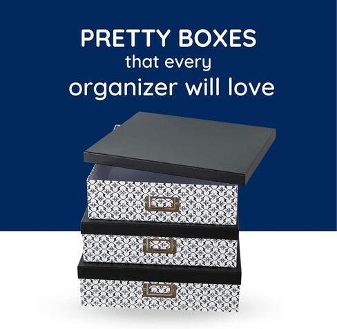 Soul & Lane Black and White Decorative Storage Boxes with Lids for Organizing - Set of 3, Modern Trellis Jumbo Scrapbook Storage Boxes, Document and Letter Boxes for Keepsakes, Memory Boxes in Kuwait