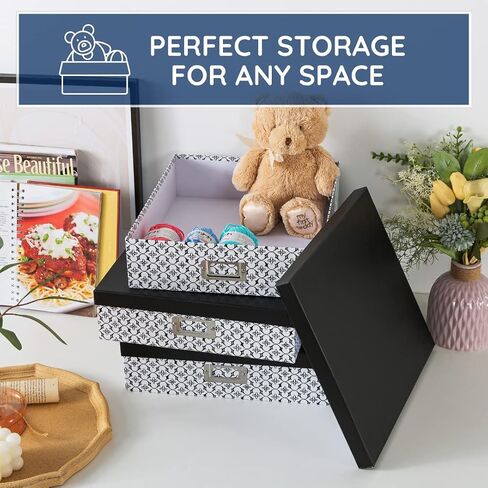 Soul & Lane Black and White Decorative Storage Boxes with Lids for Organizing - Set of 3, Modern Trellis Jumbo Scrapbook Storage Boxes, Document and Letter Boxes for Keepsakes, Memory Boxes in Kuwait