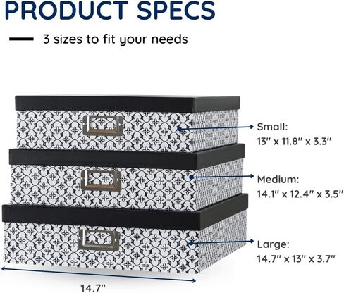 Soul & Lane Black and White Decorative Storage Boxes with Lids for Organizing - Set of 3, Modern Trellis Jumbo Scrapbook Storage Boxes, Document and Letter Boxes for Keepsakes, Memory Boxes in Kuwait