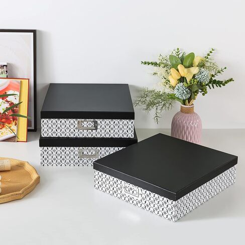 Soul & Lane Black and White Decorative Storage Boxes with Lids for Organizing - Set of 3, Modern Trellis Jumbo Scrapbook Storage Boxes, Document and Letter Boxes for Keepsakes, Memory Boxes in Kuwait