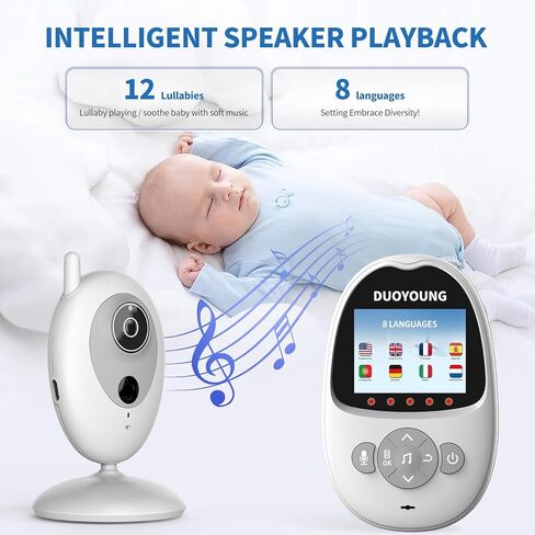 جهاز مراقبة الأطفال DUOYOUNG مع كاميرا وفيديو صوتي لمراقبة الأطفال بدون WiFi 2.4 بوصة مع دوارة إمالة، وضع VOX، رؤية ليلية، محادثة ثنائية الاتجاه، تذكير للتغذية، درجة الحرارة، تهويدة، نطاق 1000 قدم in Kuwait