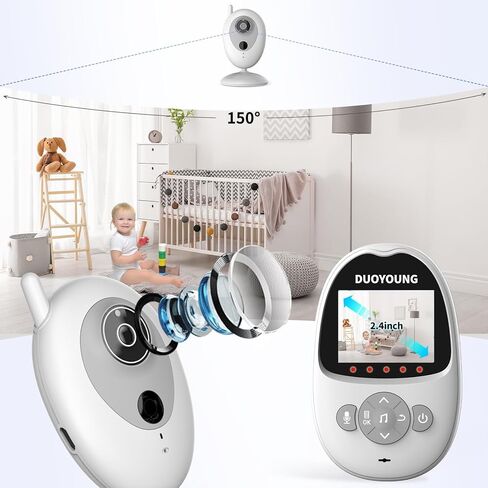 جهاز مراقبة الأطفال DUOYOUNG مع كاميرا وفيديو صوتي لمراقبة الأطفال بدون WiFi 2.4 بوصة مع دوارة إمالة، وضع VOX، رؤية ليلية، محادثة ثنائية الاتجاه، تذكير للتغذية، درجة الحرارة، تهويدة، نطاق 1000 قدم in Kuwait