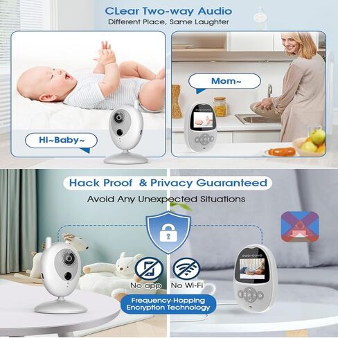 جهاز مراقبة الأطفال DUOYOUNG مع كاميرا وفيديو صوتي لمراقبة الأطفال بدون WiFi 2.4 بوصة مع دوارة إمالة، وضع VOX، رؤية ليلية، محادثة ثنائية الاتجاه، تذكير للتغذية، درجة الحرارة، تهويدة، نطاق 1000 قدم in Kuwait
