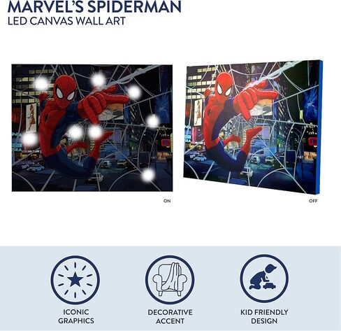 لوحة فنية جدارية من القماش LED من Idea Nuova Spider-Man، ديكور منزلي للأطفال، غرفة نوم، سبايدرمان / أزرق، 11.50 بوصة × 15.75 بوصة in Kuwait