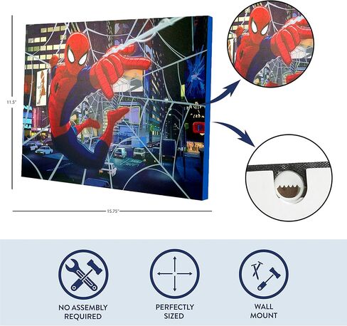 لوحة فنية جدارية من القماش LED من Idea Nuova Spider-Man، ديكور منزلي للأطفال، غرفة نوم، سبايدرمان / أزرق، 11.50 بوصة × 15.75 بوصة in Kuwait