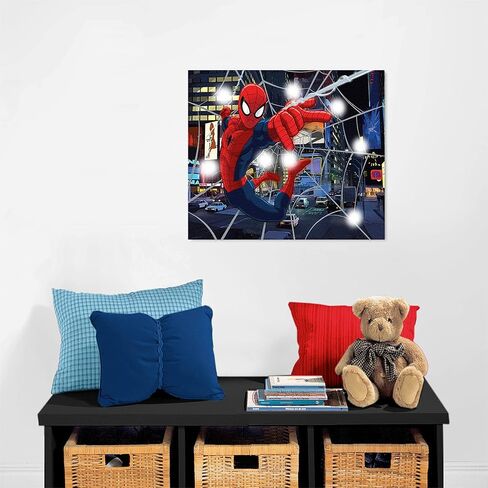 لوحة فنية جدارية من القماش LED من Idea Nuova Spider-Man، ديكور منزلي للأطفال، غرفة نوم، سبايدرمان / أزرق، 11.50 بوصة × 15.75 بوصة in Kuwait